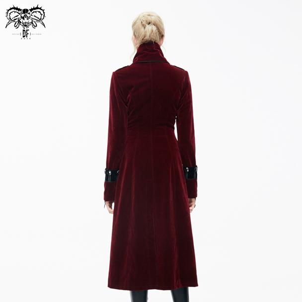 Gothic Black And Red Patchwork Winter Velveteen Women Long Coat