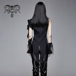 Summer Gothic Black Women Twining Ruffled Lace Sleeves Swallowtail Chiffon Blouse