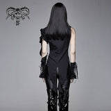Summer Gothic Black Women Twining Ruffled Lace Sleeves Swallowtail Chiffon Blouse