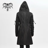 Hand Painted Faded Steampunk Denim Tattered Hooded Coat For Men