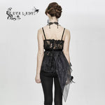 Asymmetric Embroidered Organza Hem Velvet Belt Sexy Women Lace Camisole