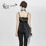 Asymmetric Embroidered Organza Hem Velvet Belt Sexy Women Lace Camisole