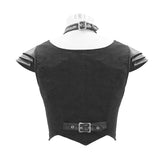 Cross Shaped Breast Armor Shoulder Punk Black Women Short Waistcoat With Chocker