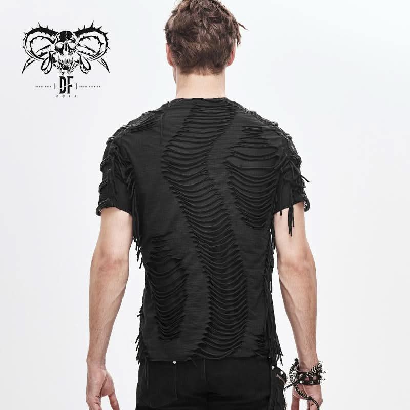 Punk Darkness Tattered Striped Summer Men Short Sleeved T Shirt