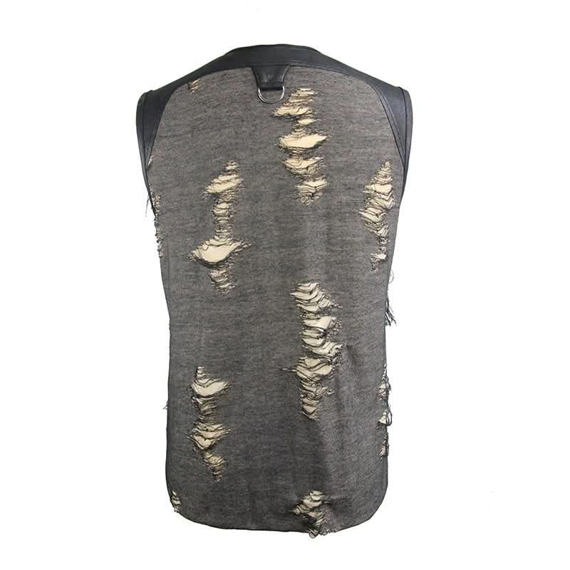 Summer Tattered Lace Up Broken Line Sleeveless Men Punk Vest