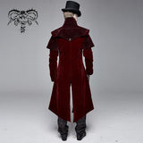 Gorgeous Gentlemen Stand Collar Red Gothic Velveteen Coat