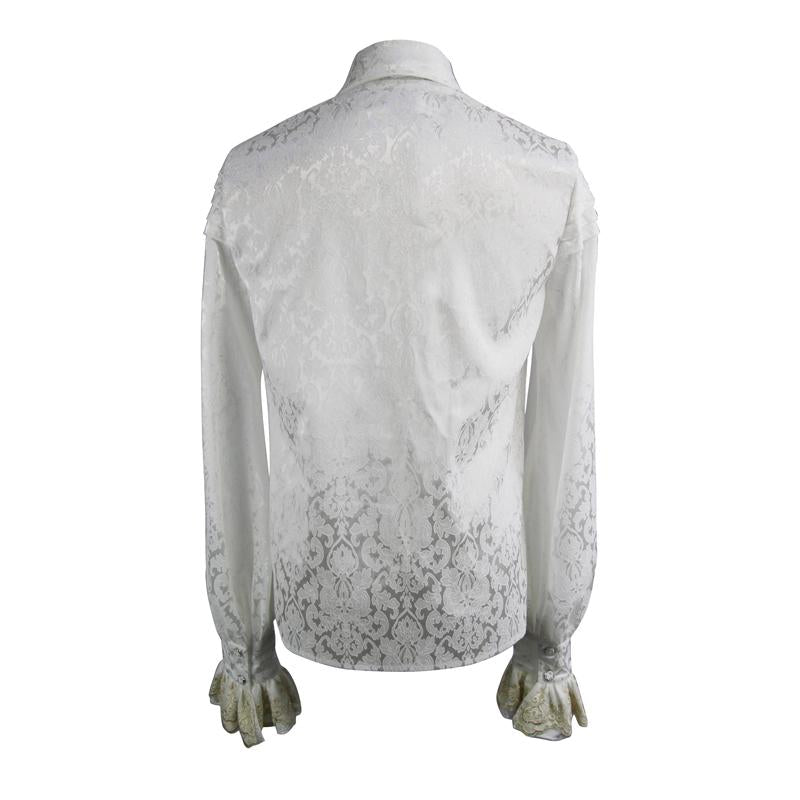 Gold Embroidered Bow Tie Ruffled Sleeves Jacquard White Gothic Men Shirts