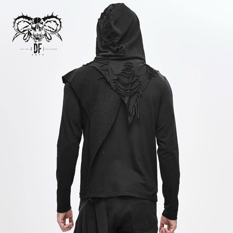 Devil Fashion Designer Asymmetric Tatters Worn Out Hooded Winter Shirts