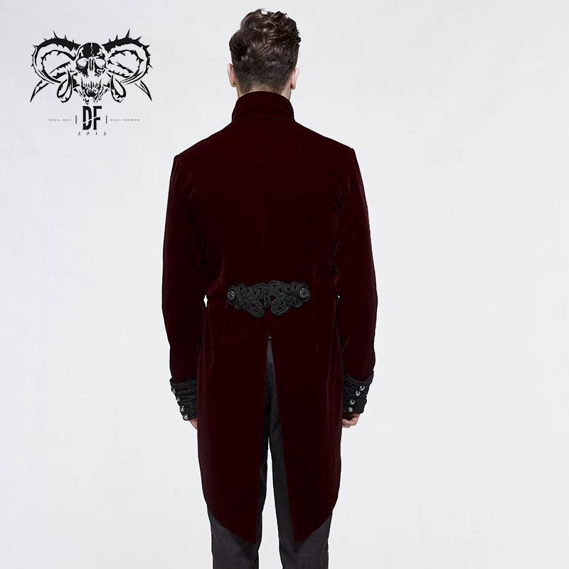 Gothic Palace Embroidered Metal Rivets Wine Dovetail Coat For Men