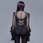 See Through Diamond Pattern Lace Sexy Ladies Gothic Chiffon Blouse With Beaded Flower