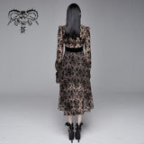 Everyday Apricot Queen See Through Printed Long Sleeves Velvet Belted Dress With Tie