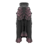 Festival Costume Burgundy Printed Drawstring Faded Steampunk Half Skirt