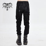 Devil Fashion Brand Punk Mecha Hand Painted Slim Black Men Trousers