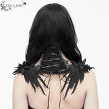 Gothic Accessory Feather Adjustable Ribbons Lace Sexy Women Collar With Rose Flower