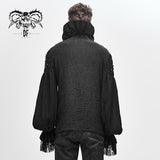 Gothic Double Layer Cuff Design High Collar Pleated Chiffon Black Men Lace Shirts