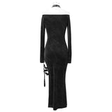 Club Punk Side High Fork Sexy Ladies Slim Fit Long Dress With Chocker