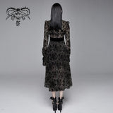 Daily Black Queen Floral Flocking Printed Long Sleeves Velvet Tunic Dress With Tie