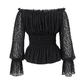 Gothic Daily Life Off Shoulder Elastic Waist Lantern Sleeve Lace Sexy Women T Shirt