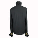 Men Gothic Black And Gold Embroidered Lace Sleeves Bow Tie Chiffon Shirts
