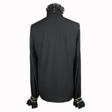 Men Gothic Black And Gold Embroidered Lace Sleeves Bow Tie Chiffon Shirts