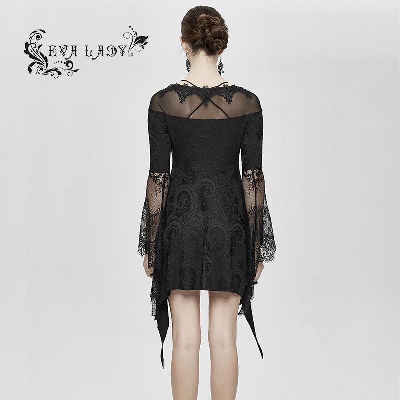 Party Horn Sleeves Off Shoulder Dark Fringe Stretchy Knitted Sexy Ladies Lace Dress