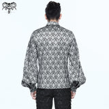 Gothic Basic Style Black And Silver Jacquard Long Sleeves Men Shirt With Bow Tie