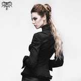 Women Small Collar Pleated Sleeves Everyday Wear Black Elastic Blouse With Bead Pins
