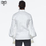Gold Embroidered Bow Tie Ruffled Sleeves Jacquard White Gothic Men Shirts