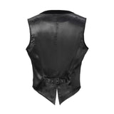 Gothic Wedding Bridegroom Napoleon Collar Pleated Asymmetrical Men Black Waistcoats