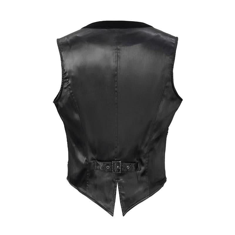 Gothic Wedding Bridegroom Napoleon Collar Pleated Asymmetrical Men Black Waistcoats