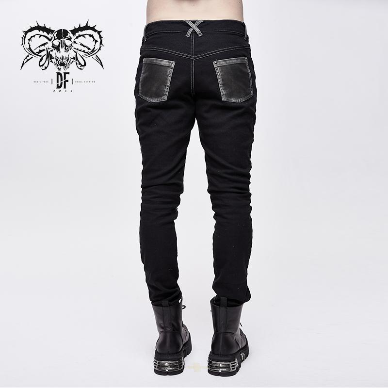 Designer Punk Contrast Color Hand Rubbed Leather Men Trousers With Loops