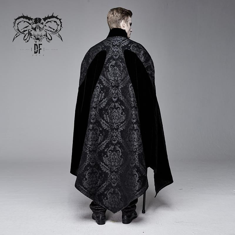 Chain Pendant Short Front And Long Back Black Men Long Gothic Cloak