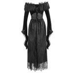 Gothic Off Shoulder Lace Pleated Sexy Women Formal Long Dress With Fur Collar