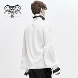 Hand Embroidered Coffin Shape Gothic Flower Braid High Collar Men Chiffon Shirt