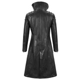 'Villain Blues' Punk Faux Leather Trench Coat (Black)