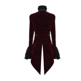 Autumn Red Women Gothic Party Paisley Jacquard Velvet Swallow Tailed Jackets