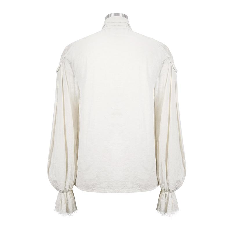 Steampunk Puff Sleeve High Collar Cotton And Linen Men White Shirts