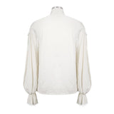 Steampunk Puff Sleeve High Collar Cotton And Linen Men White Shirts