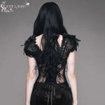 Gothic Adjustable Steel Buckles Fishbone Transparent Lace Corset With Feather Flowers