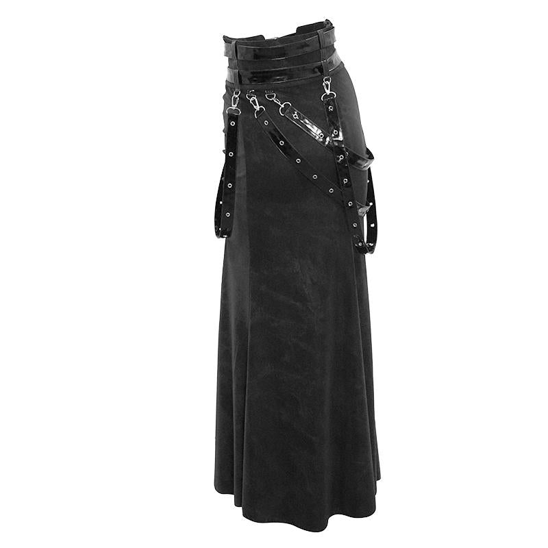 High Side Slit Design Japanese Sexy Girls Black Half Skirts With Adjusted Loops