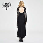 Gothic Purple Positioning Flower Elegant Women Lace Flared Long Sleeves Dress