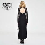 Gothic Purple Positioning Flower Elegant Women Lace Flared Long Sleeves Dress