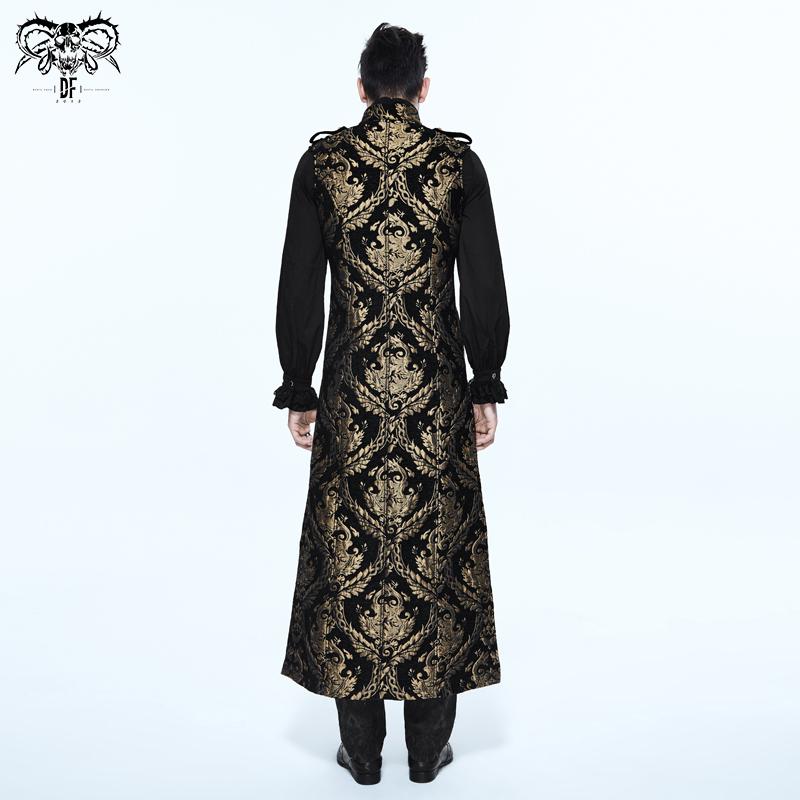 Black And Gold Court Floral Gothic Men Long Waistcoat