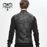 Autumn Punk Rock Fog Flower Patterned Lace Up Black Men Leather Waistcoat