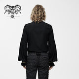 Men Gothic Black And Gold Embroidered Lace Sleeves Bow Tie Chiffon Shirts