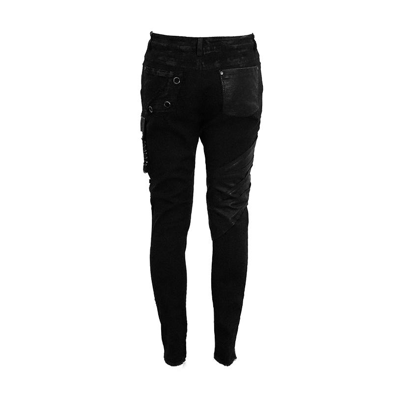 Men Heavy Metal Patchwork Hand Painted Distressed Trousers With Pockets