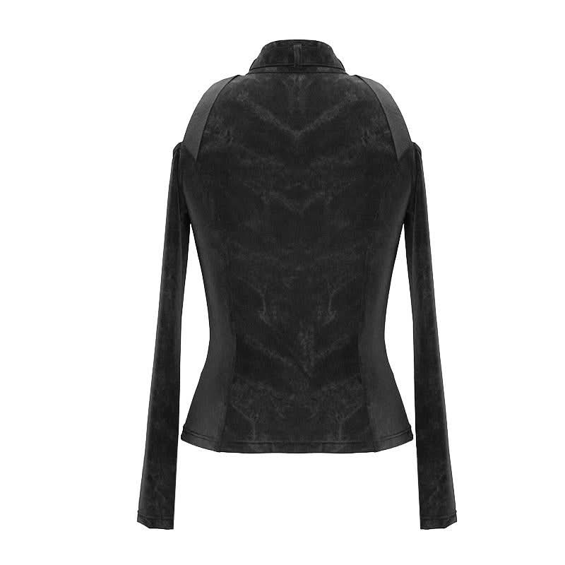 Punk Floral Pattern Off The Shoulder Stretchy Zipper Up Girls Skinny Jacket