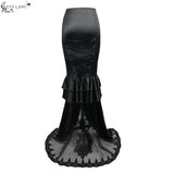 Event Gothic Short Front And Long Back Stretchy Satin Lace Up Sexy Women Fishtail Skirt