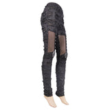 Gothic Sexy Women Skeleton Palm Ripped Knitted Leggings