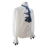 Gothic Festival Paisley Patterned Lace Sleeves White Gentle Men Shirts With Bow Tie